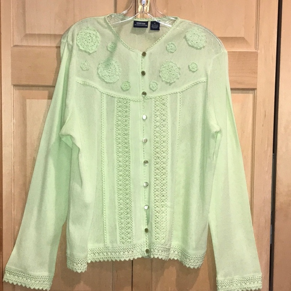 New Norton McNaughton Light Lime, 100% Cotton Cardigan